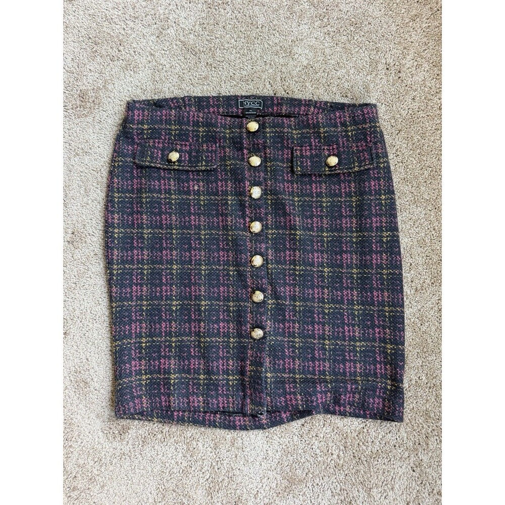NYCC Women’s Plaid Tweed Button-Front Straight Pencil Short Skirt XL